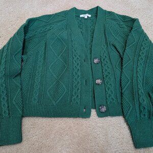 Madewell Merino Wool Cable Knit Crop Cardigan- Medium- Varsity Green